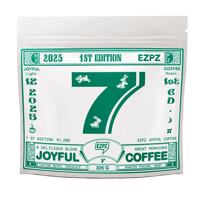 Custom EZPZ stand-up coffee bag with green limited-edition artwork